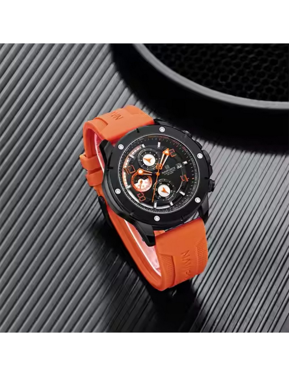 Reloj Naviforce Casual Nf8034 Crono Hombre Goma + Estuche