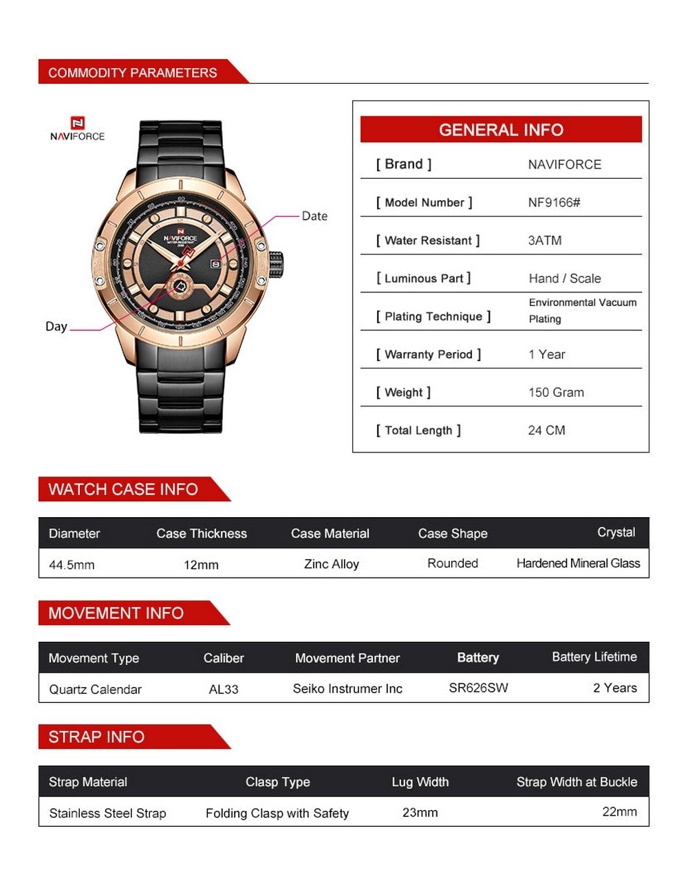 Reloj Naviforce Casual Nf9166 Crono Hombre Acero + Estuche