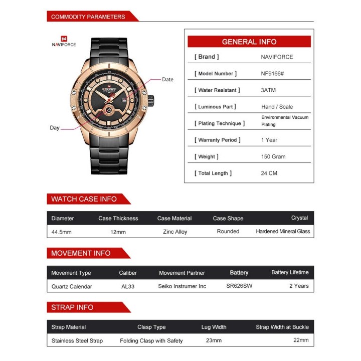 Reloj Naviforce Casual Nf9166 Crono Hombre Acero + Estuche