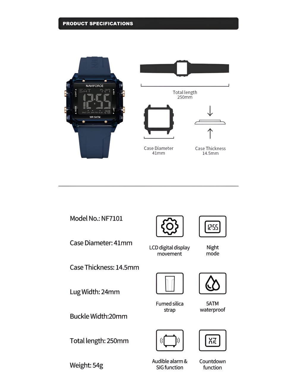 Reloj Naviforce Sport Nf7101 Digital Mujer Goma + Estuche