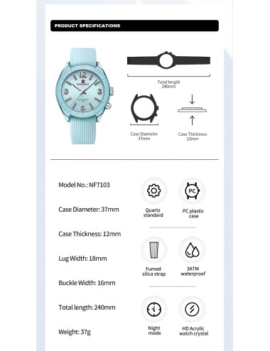 Reloj Naviforce Sport Nf7103 Mujer Goma Luz Led + Estuche