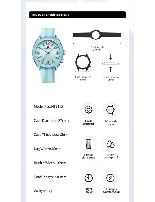 Reloj Naviforce Sport Nf7103 Mujer Goma Luz Led + Estuche