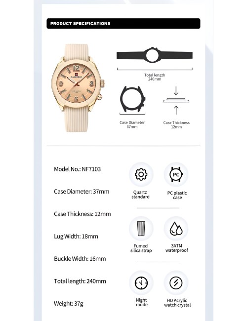 Reloj Naviforce Sport Nf7103 Mujer Goma Luz Led + Estuche