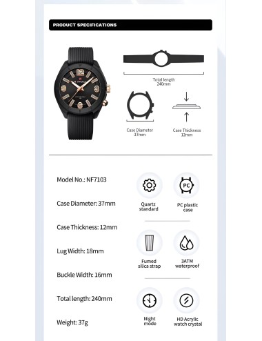 Reloj Naviforce Sport Nf7103 Mujer Goma Luz Led + Estuche