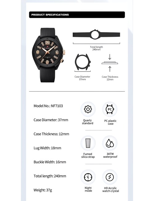 Reloj Naviforce Sport Nf7103 Mujer Goma Luz Led + Estuche