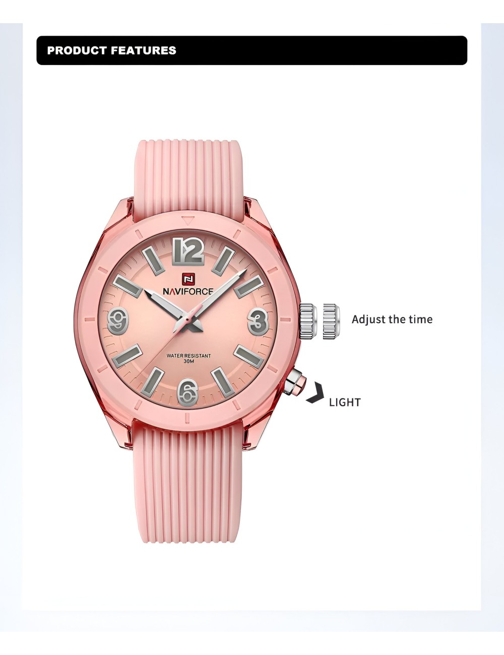 Reloj Naviforce Sport Nf7103 Mujer Goma Luz Led + Estuche