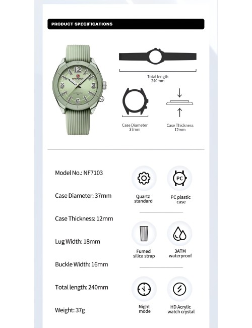 Reloj Naviforce Sport Nf7103 Mujer Goma Luz Led + Estuche