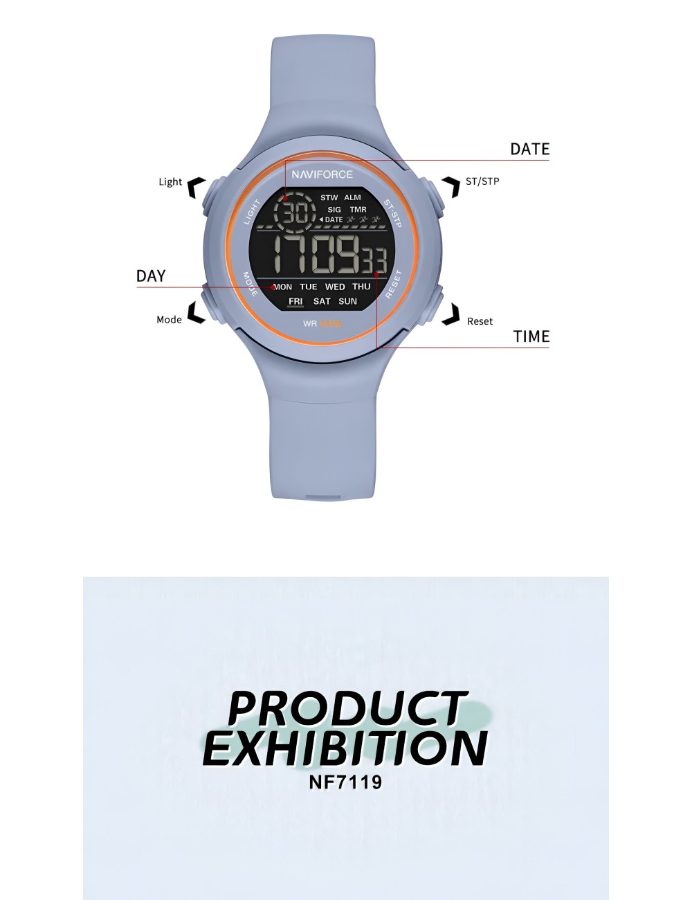 Reloj Naviforce Sport Nf7119 Digital Mujer Goma + Estuche