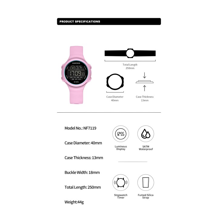 Reloj Naviforce Sport Nf7119 Digital Mujer Goma + Estuche