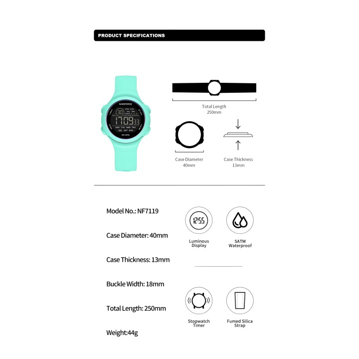 Reloj Naviforce Sport Nf7119 Digital Mujer Goma + Estuche