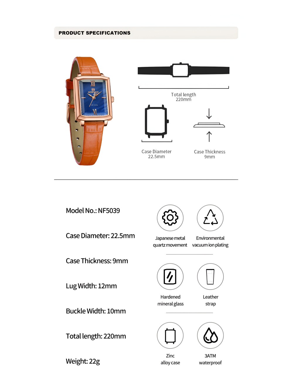 Reloj Naviforce Casual Nf5039 Mujer Cuero + Estuche
