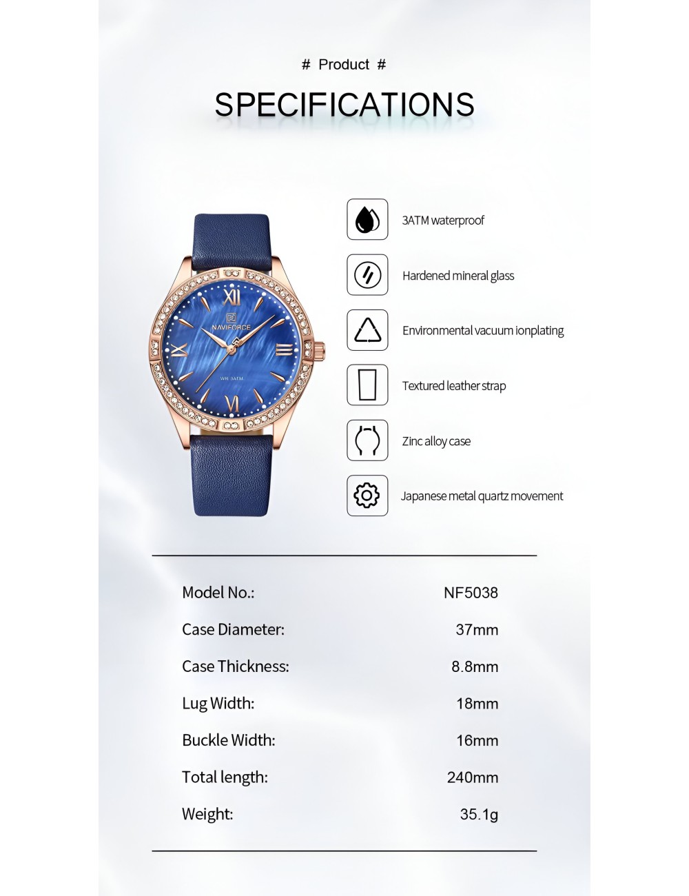 Reloj Naviforce Sport Nf5038 Mujer Cuero + Estuche