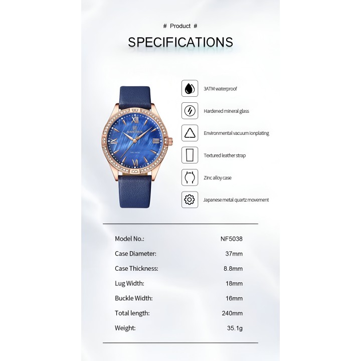 Reloj Naviforce Sport Nf5038 Mujer Cuero + Estuche