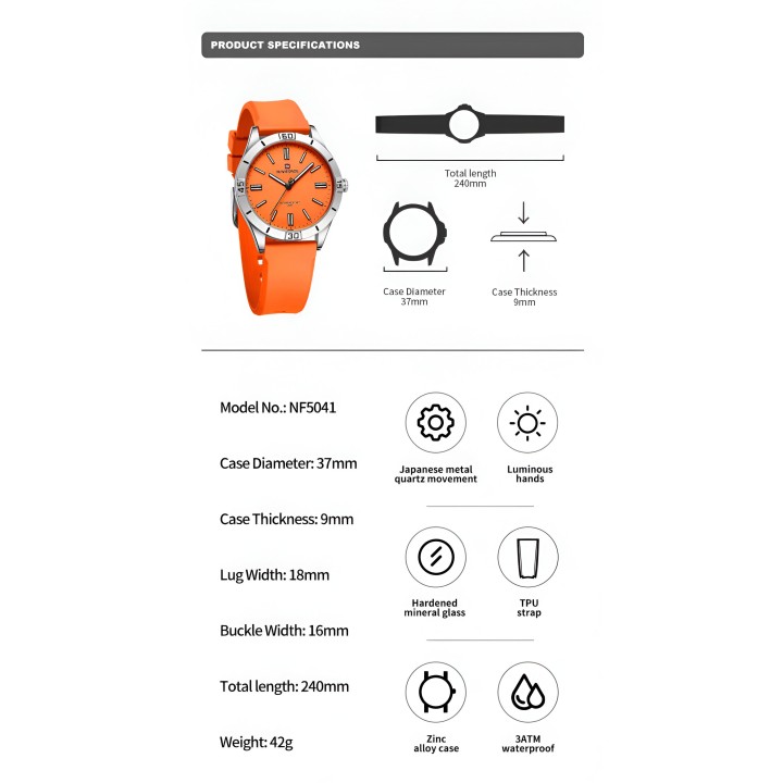 Reloj Naviforce Sport Nf5041 Mujer Goma + Estuche