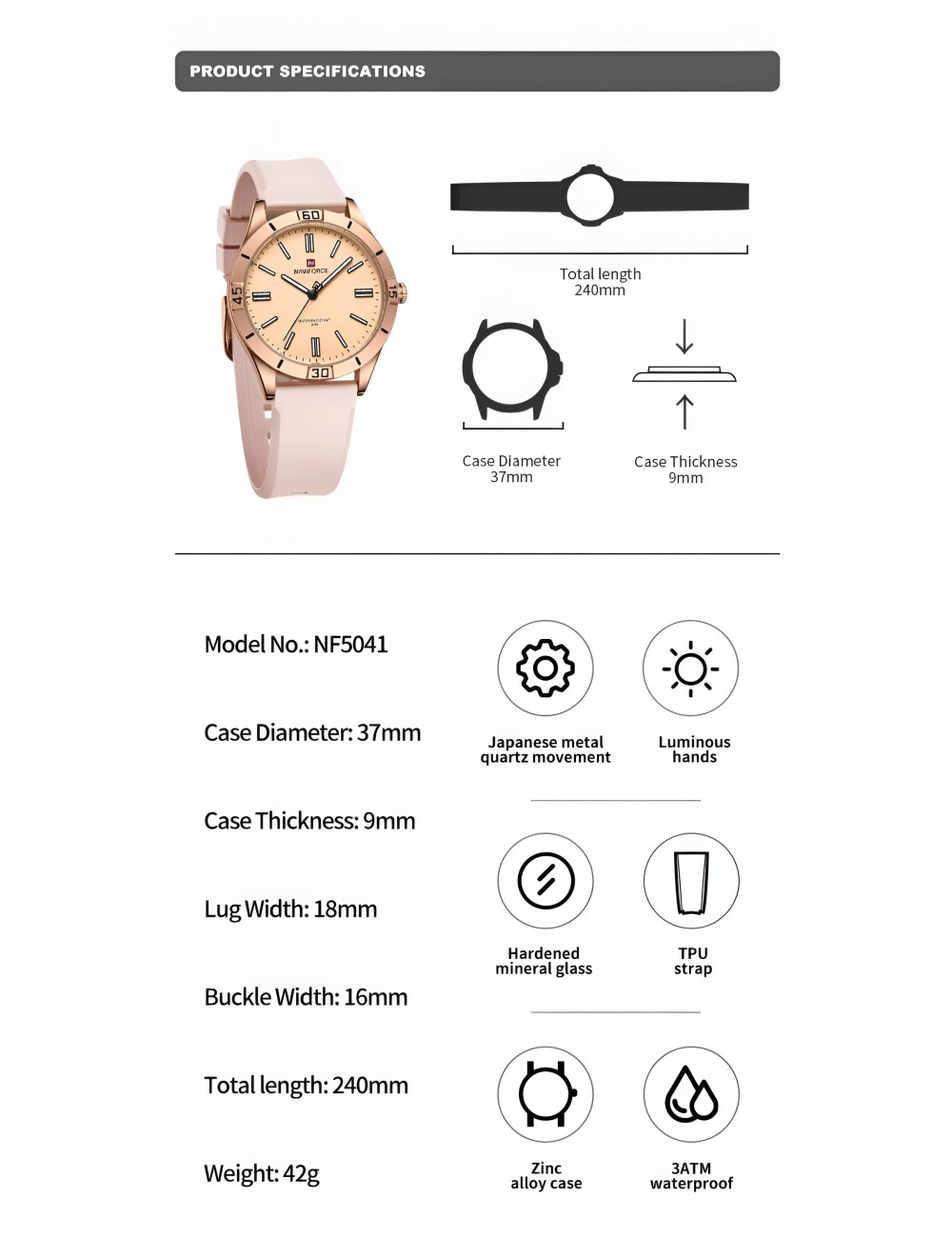 Reloj Naviforce Sport Nf5041 Mujer Goma + Estuche