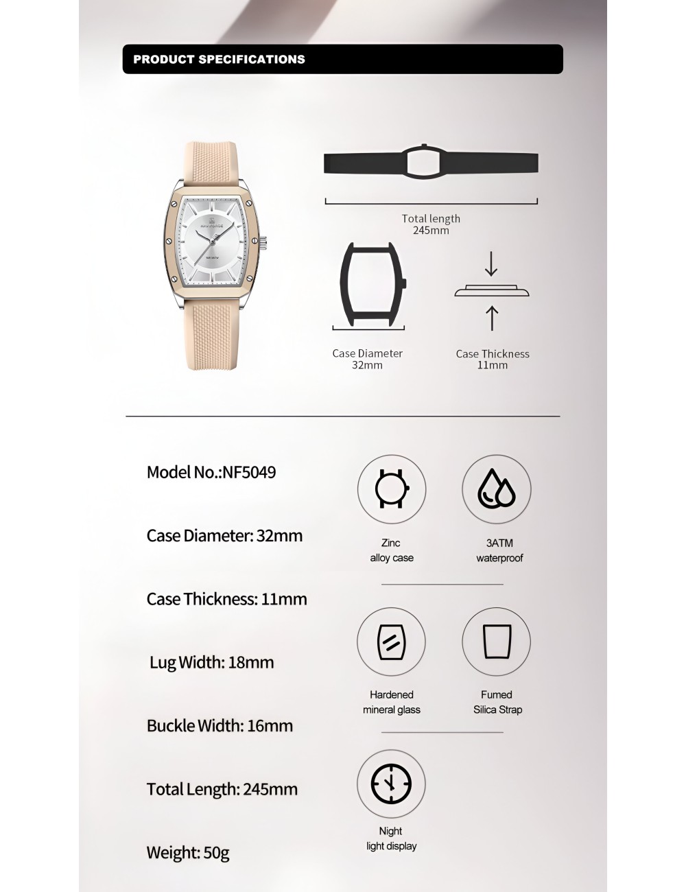 Reloj Naviforce Sport Nf5049 Mujer Goma + Estuche