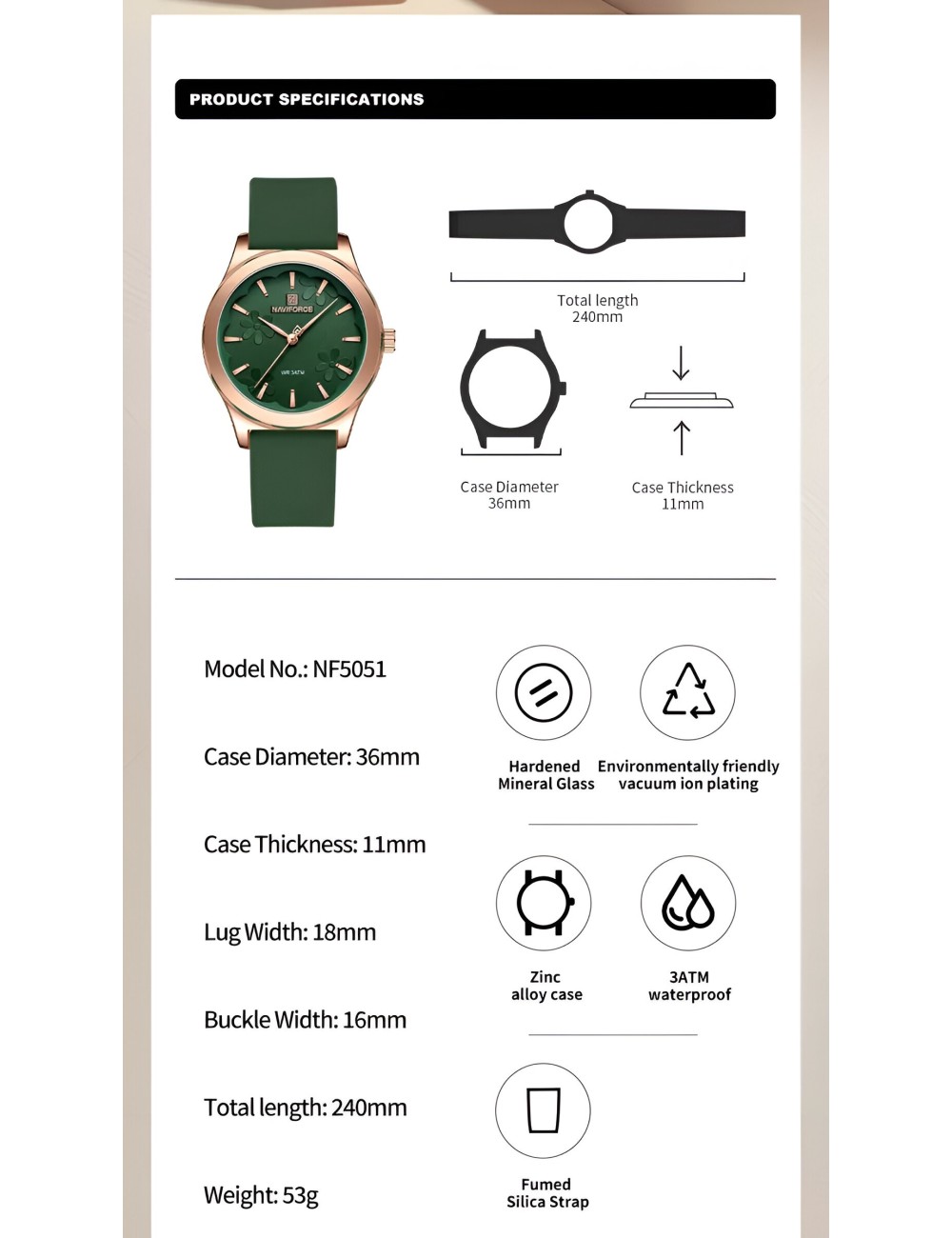 Reloj Naviforce Sport Nf5051 Mujer Goma + Estuche