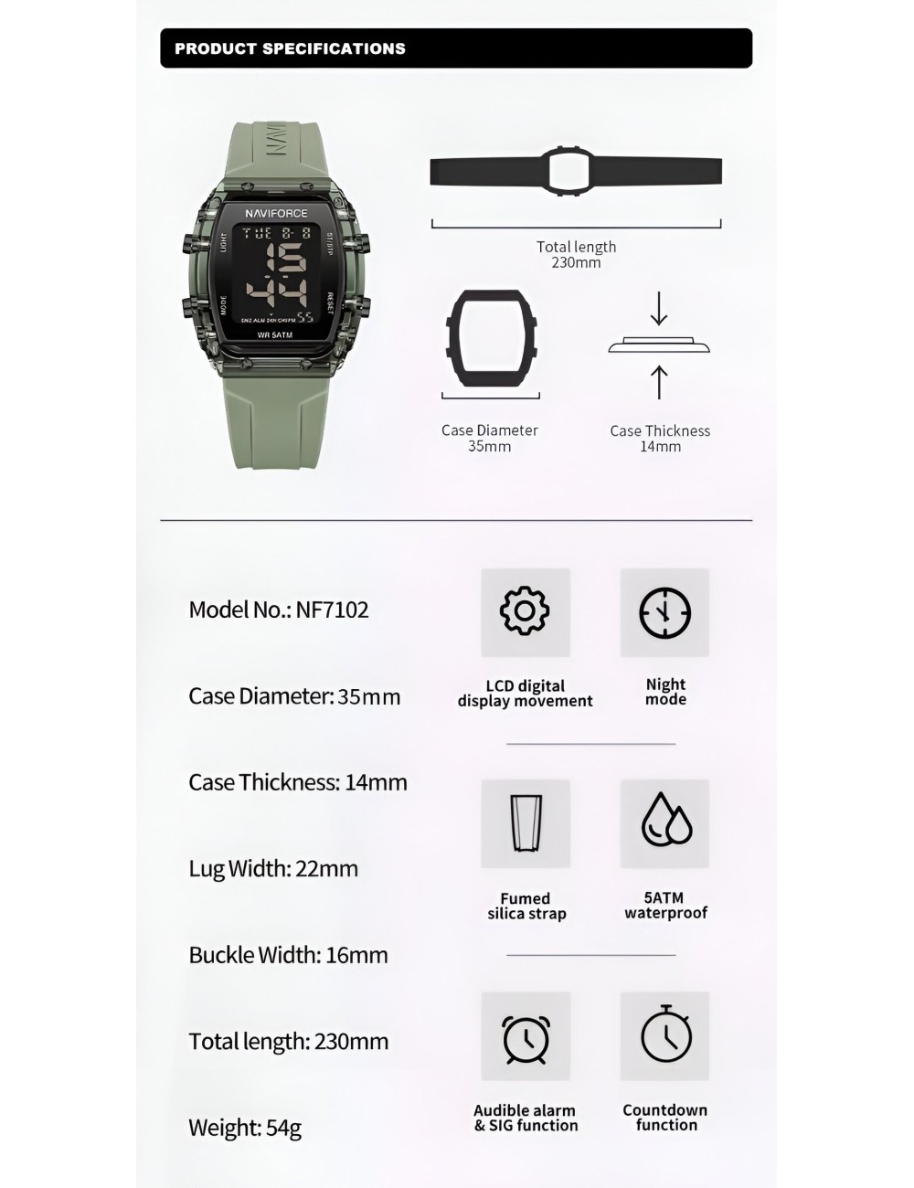 Reloj Naviforce Sport Nf7102 Mujer Digital Goma + Estuche