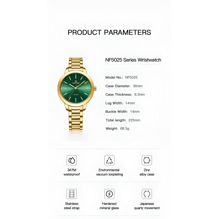 Reloj Naviforce Casual Nf5025 Mujer Acero + Estuche