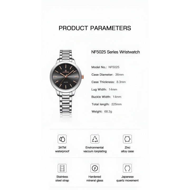 Reloj Naviforce Casual Nf5025 Mujer Acero + Estuche