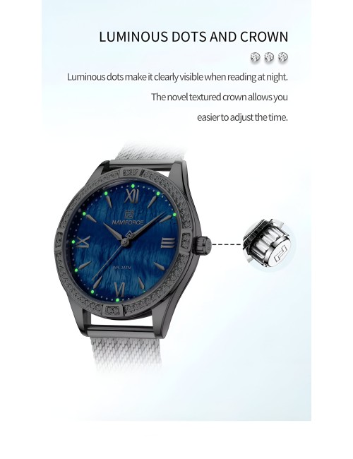 Reloj Naviforce Casual Nf5028 Mujer Acero + Estuche