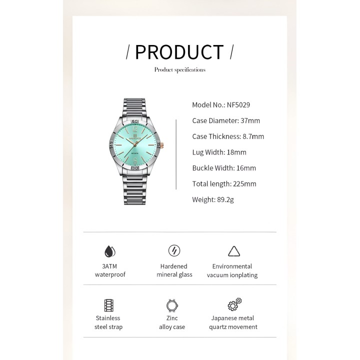Reloj Naviforce Casual Nf5029 Mujer Acero + Estuche