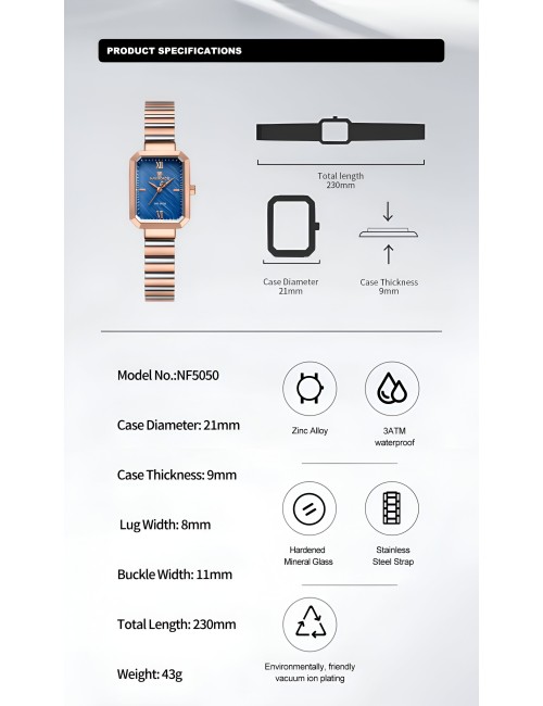 Reloj Naviforce Casual Nf5050 Mujer Acero + Estuche