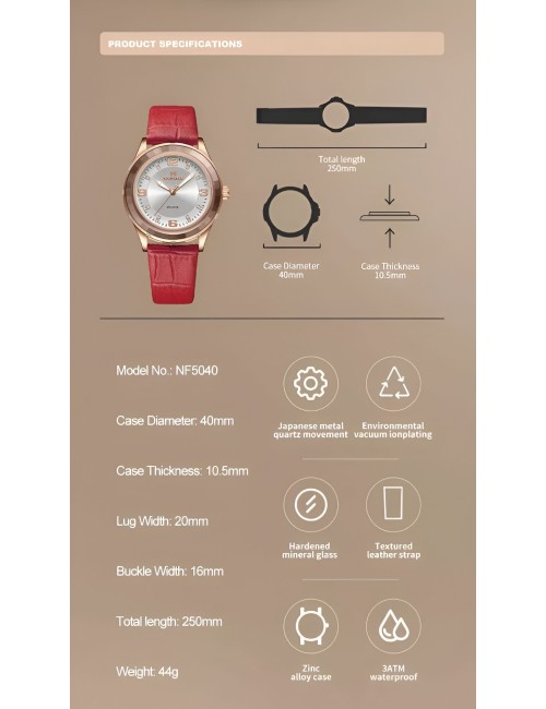 Reloj Naviforce Sport Nf5040 Mujer Cuero + Estuche