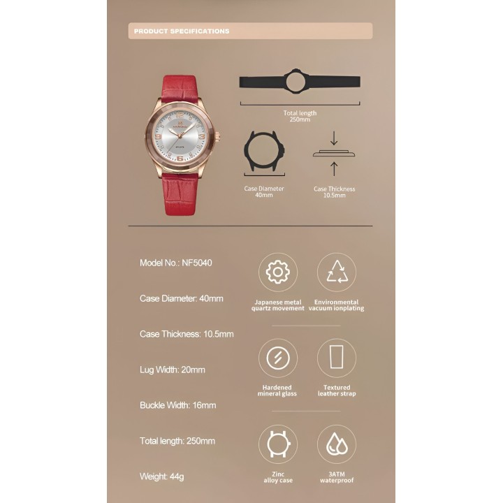 Reloj Naviforce Sport Nf5040 Mujer Cuero + Estuche