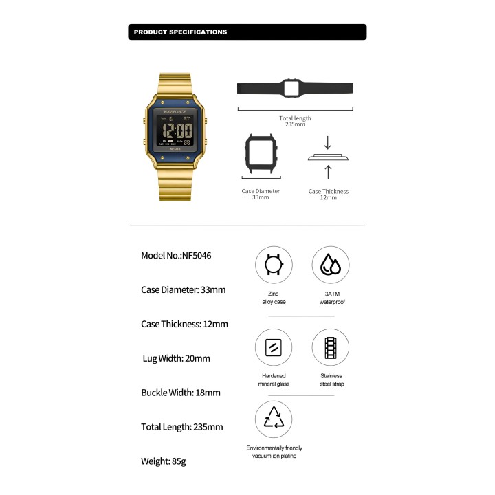Reloj Naviforce Sport Nf5046 Mujer Digital Acero + Estuche