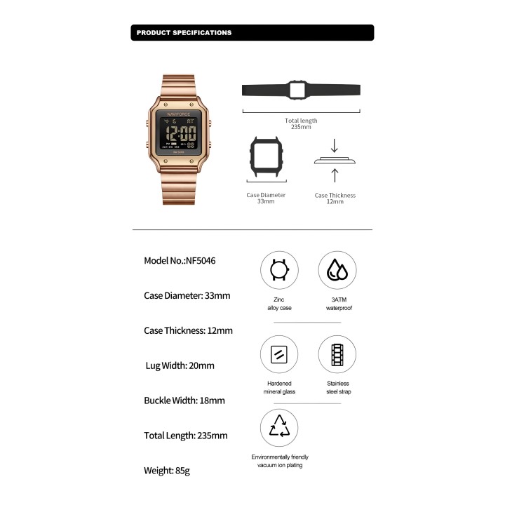 Reloj Naviforce Sport Nf5046 Mujer Digital Acero + Estuche