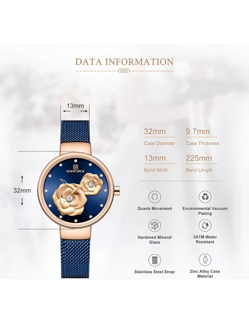 Reloj Naviforce Casual Nf5013 Flor Mujer Acero + Estuche