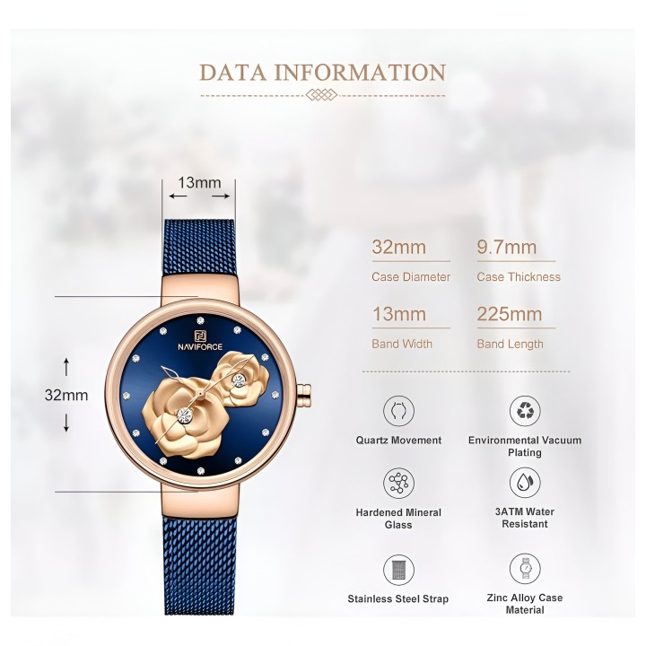 Reloj Naviforce Casual Nf5013 Flor Mujer Acero + Estuche