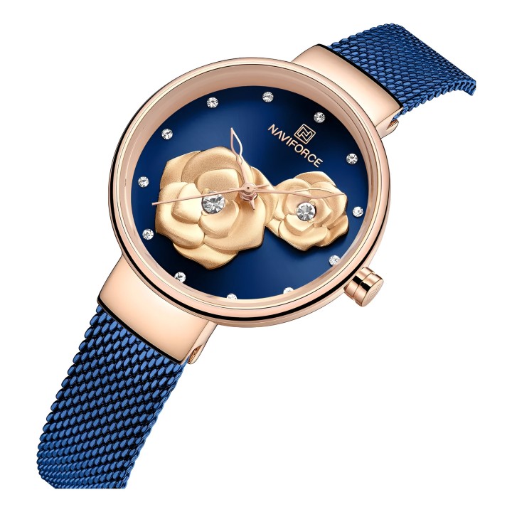 Reloj Naviforce Casual Nf5013 Flor Mujer Acero + Estuche
