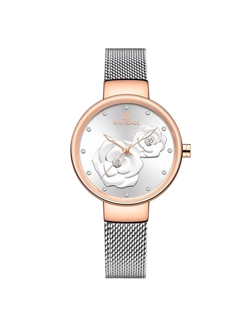 Reloj Naviforce Casual Nf5013 Flor Mujer Acero + Estuche