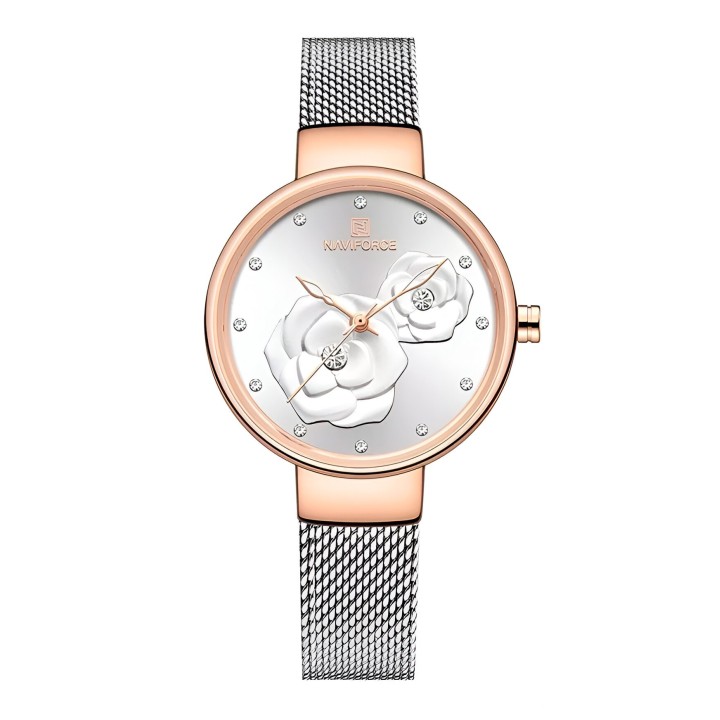 Reloj Naviforce Casual Nf5013 Flor Mujer Acero + Estuche