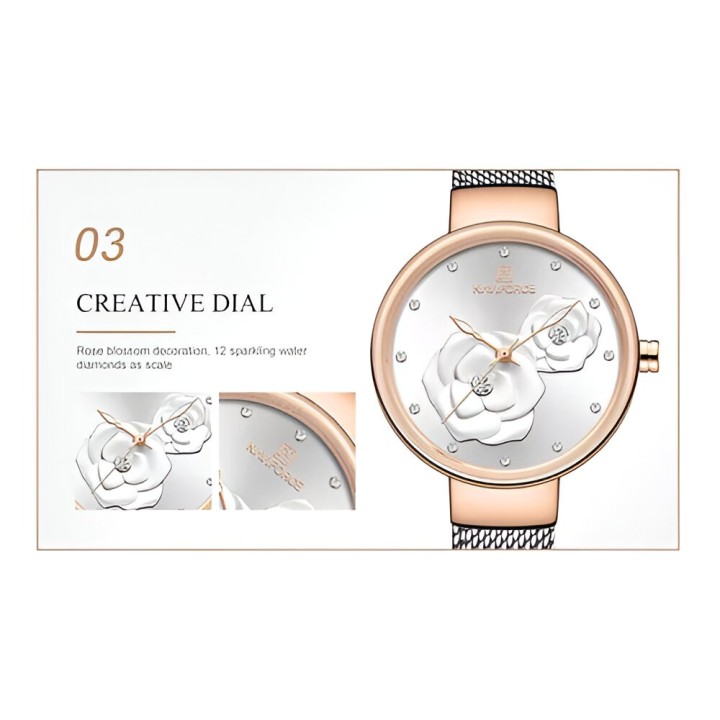 Reloj Naviforce Casual Nf5013 Flor Mujer Acero + Estuche