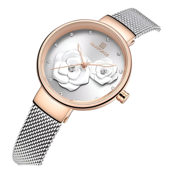 Reloj Naviforce Casual Nf5013 Flor Mujer Acero + Estuche