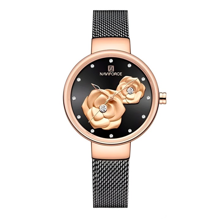 Reloj Naviforce Casual Nf5013 Flor Mujer Acero + Estuche