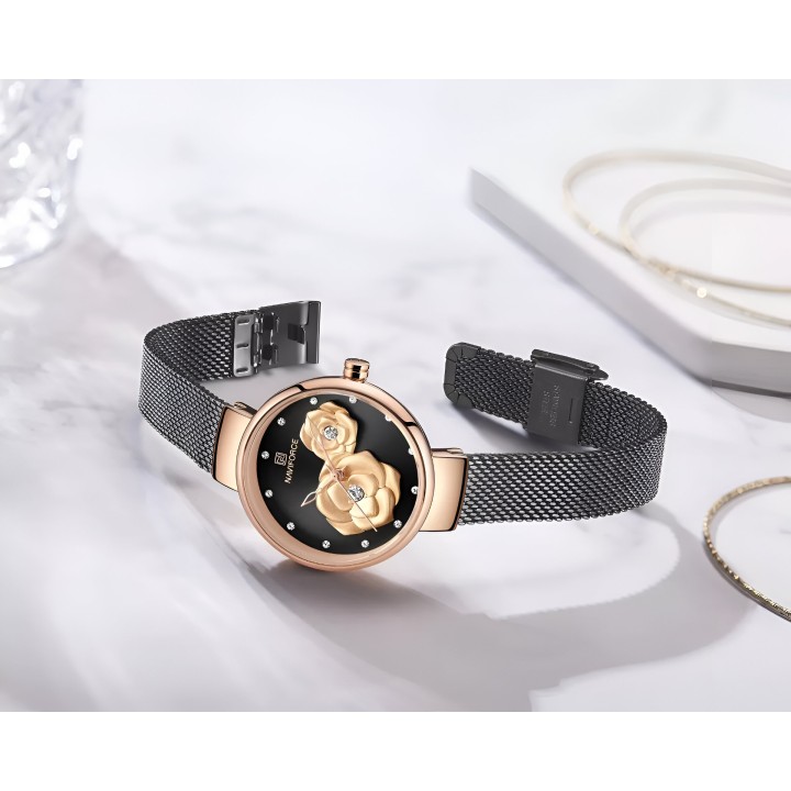 Reloj Naviforce Casual Nf5013 Flor Mujer Acero + Estuche