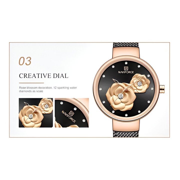 Reloj Naviforce Casual Nf5013 Flor Mujer Acero + Estuche