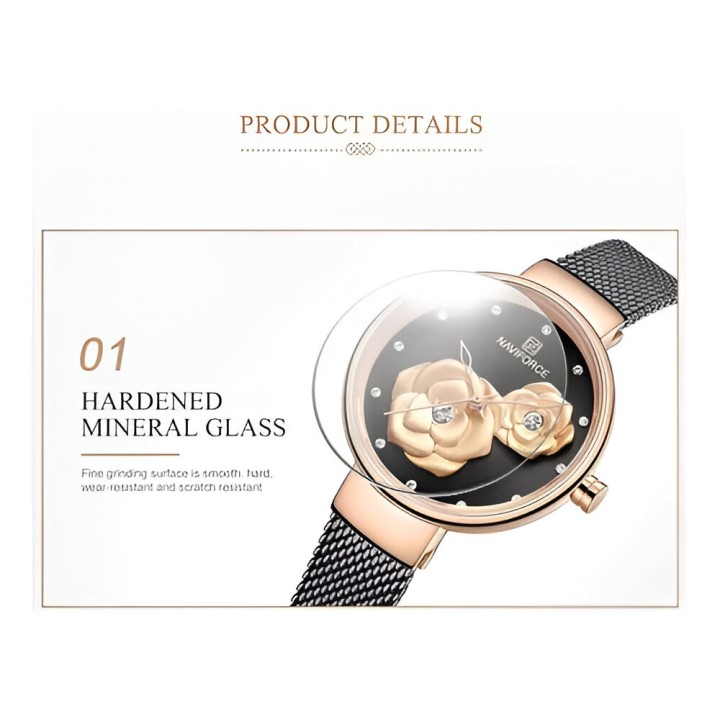 Reloj Naviforce Casual Nf5013 Flor Mujer Acero + Estuche
