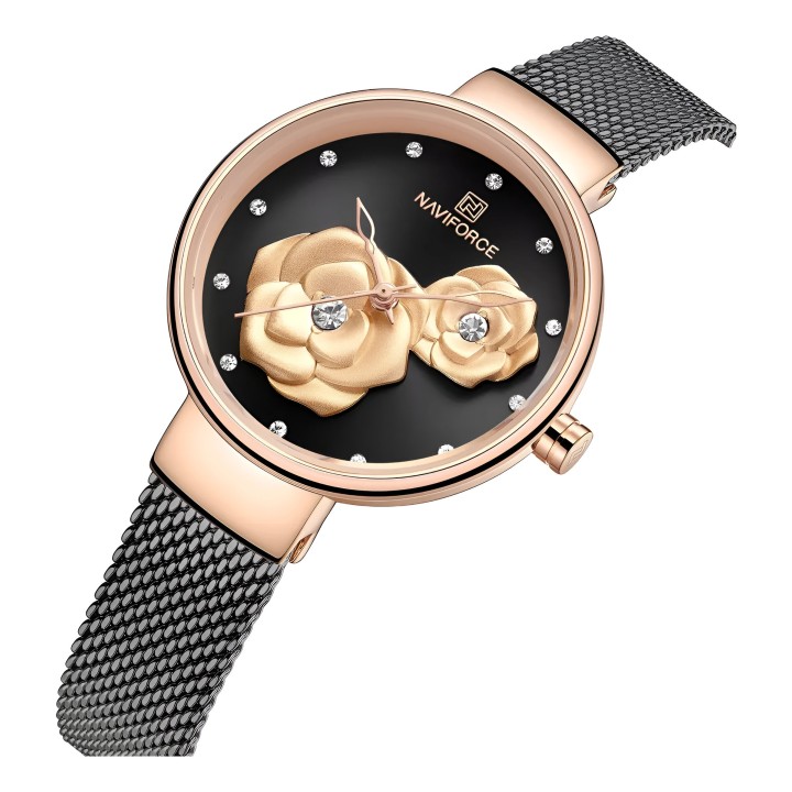 Reloj Naviforce Casual Nf5013 Flor Mujer Acero + Estuche