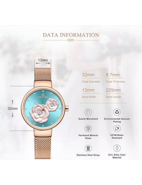 Reloj Naviforce Casual Nf5013 Flor Mujer Acero + Estuche