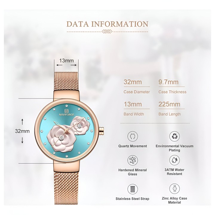 Reloj Naviforce Casual Nf5013 Flor Mujer Acero + Estuche