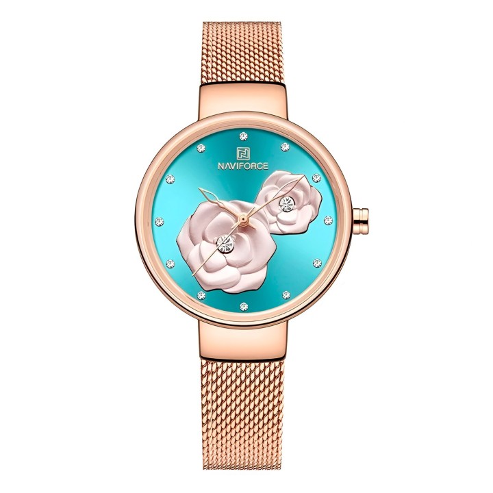 Reloj Naviforce Casual Nf5013 Flor Mujer Acero + Estuche