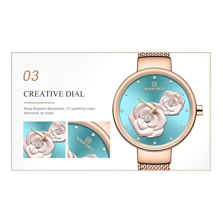 Reloj Naviforce Casual Nf5013 Flor Mujer Acero + Estuche