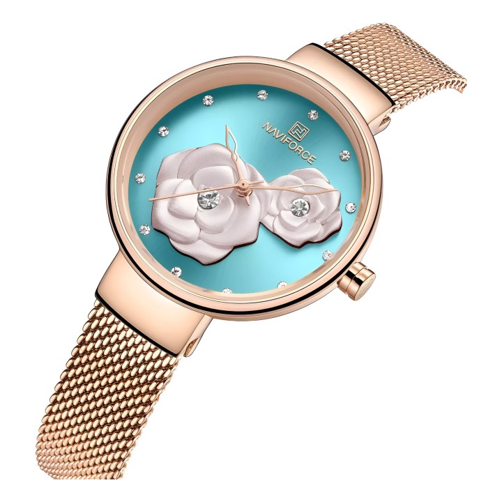 Reloj Naviforce Casual Nf5013 Flor Mujer Acero + Estuche