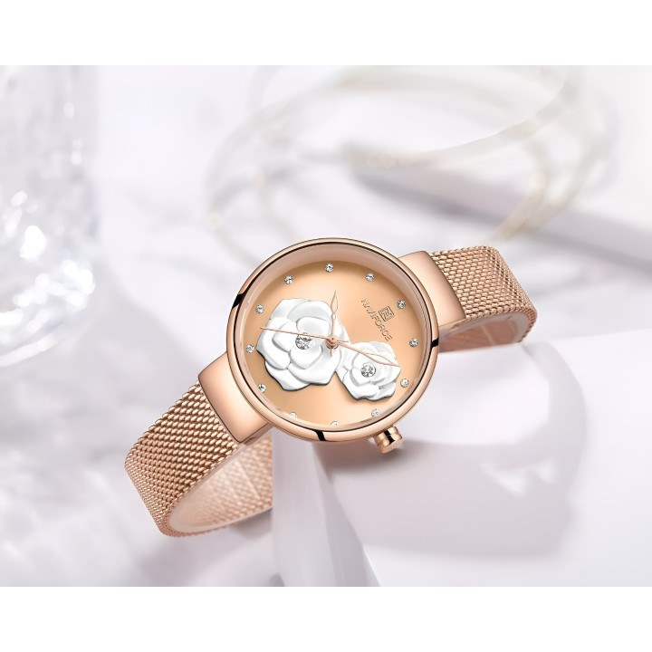 Reloj Naviforce Casual Nf5013 Flor Mujer Acero + Estuche