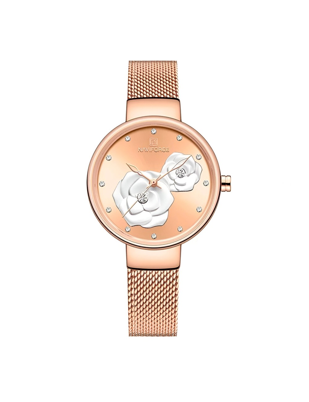 Reloj Naviforce Casual Nf5013 Flor Mujer Acero + Estuche